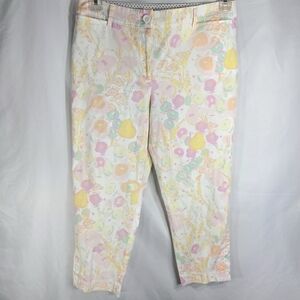 Talbots Perfect Crop White Yellow Multi Floral Print Cropped Pants Size 6P